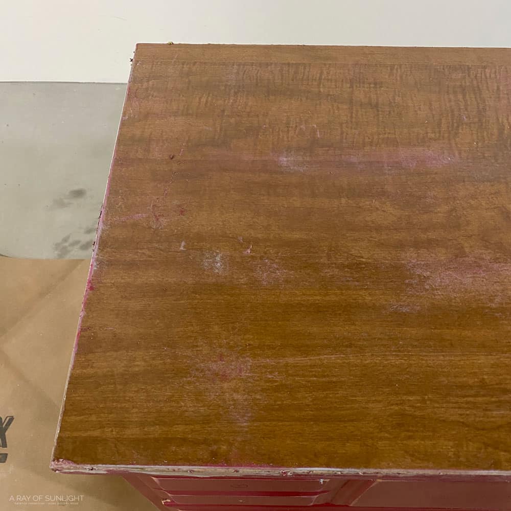 laminate top before cleaning with mineral spirits
