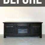 A black TV console sits against a white wall with the word BEFORE in large text above it.