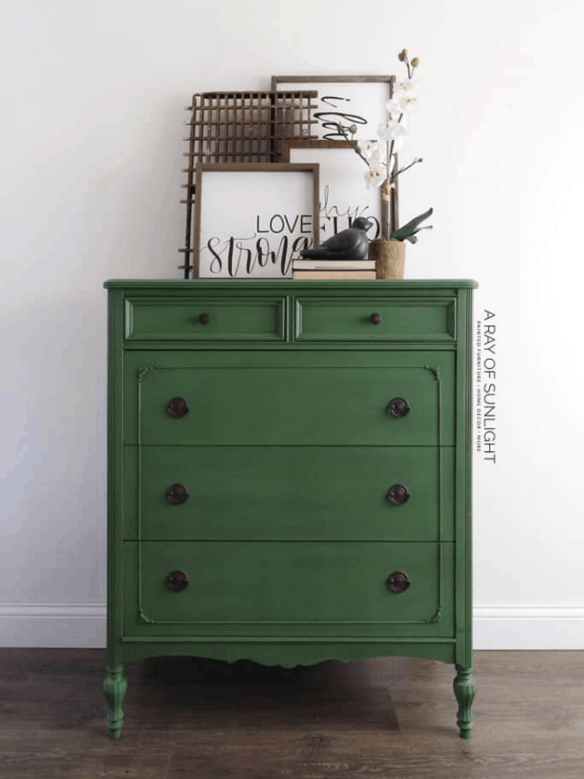 emerald green painted dresser with milk paint