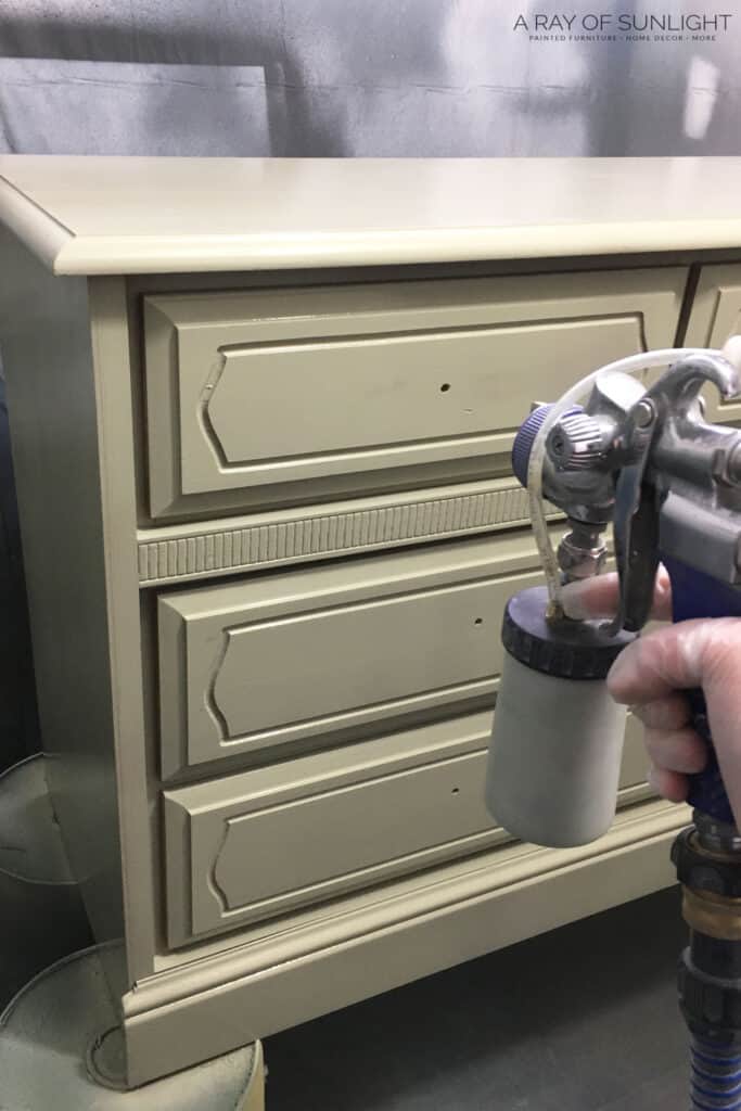 fuji t70 spray gun with mini cup container - spraying a dresser