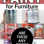 Collage of six different furniture paint cans and a center circle with text: ARE THESE ANY GOOD?.