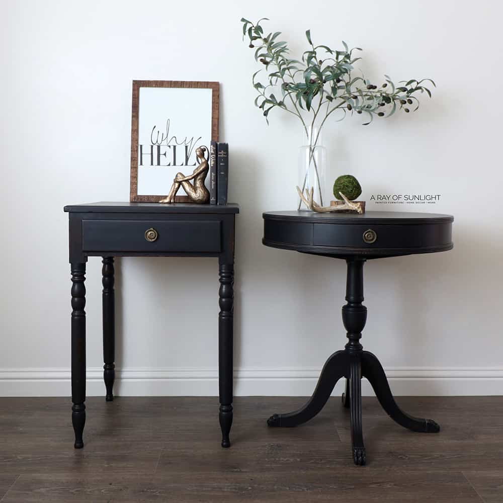 Mismatched pair of nightstands painted with Rust-oleum milk paint