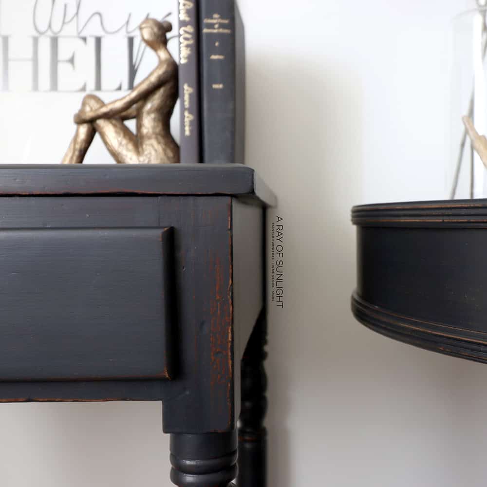 black painted end tables with light distressing