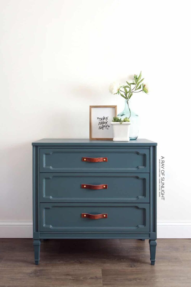 vintage dresser painted with teal furniture paint