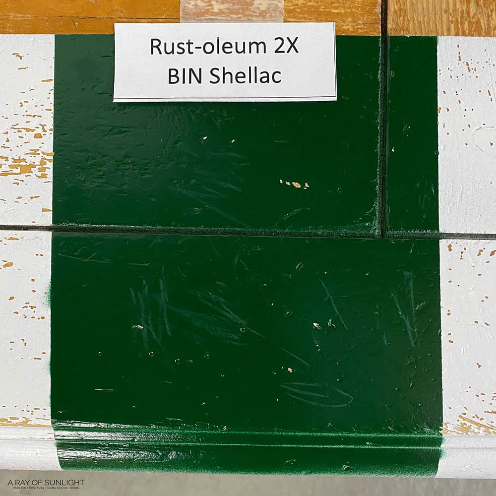 Rust-oleum 2x with BIN Shellac still scratched down to the wood.