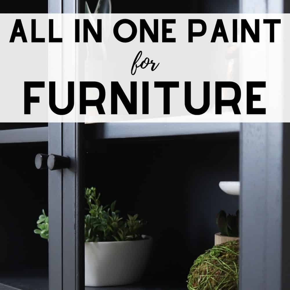 all in one paint for furniture text overlay with grey painted cabinet in background