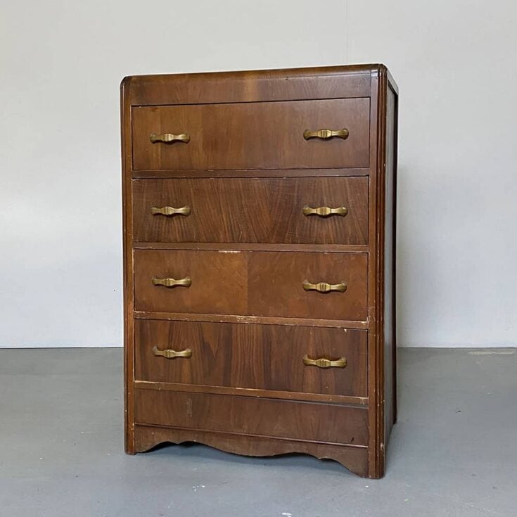 waterfall style chest of drawers before painting with chalk paint