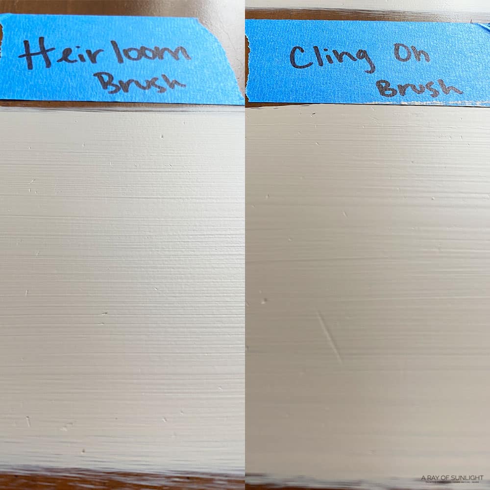 Brush mark comparison of Heirloom brush vs Cling on brush