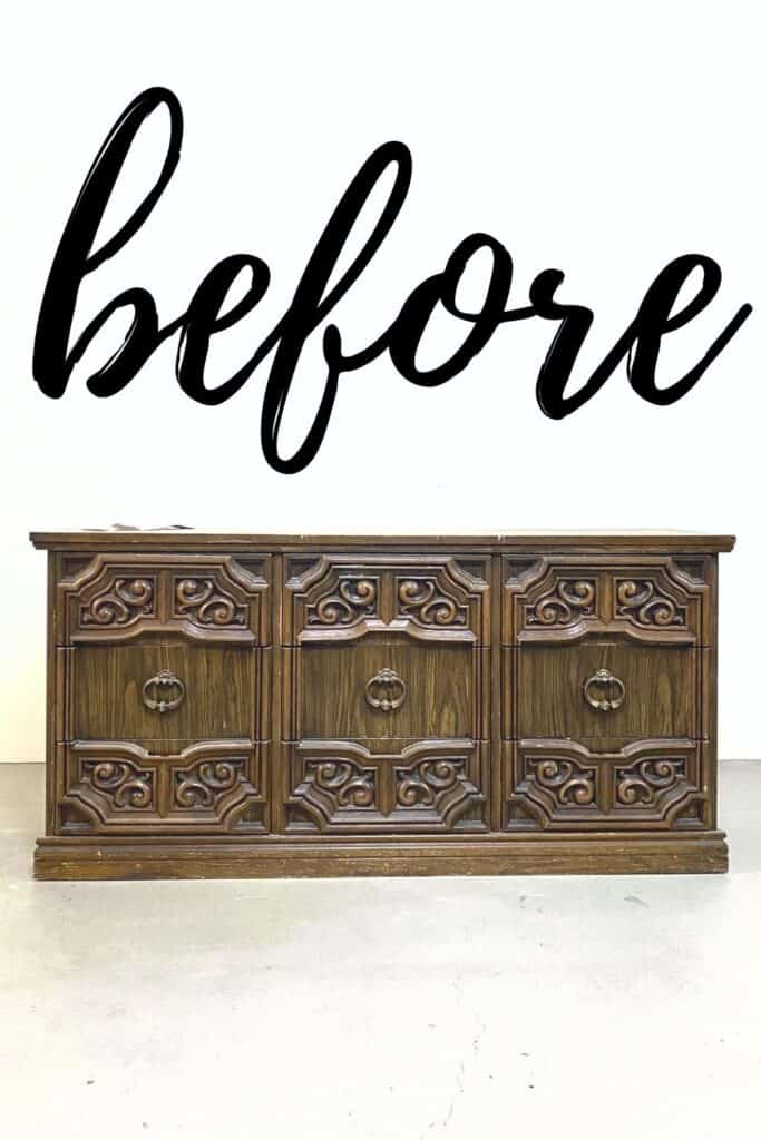 6 drawer dresser with ornate detail before getting painted.