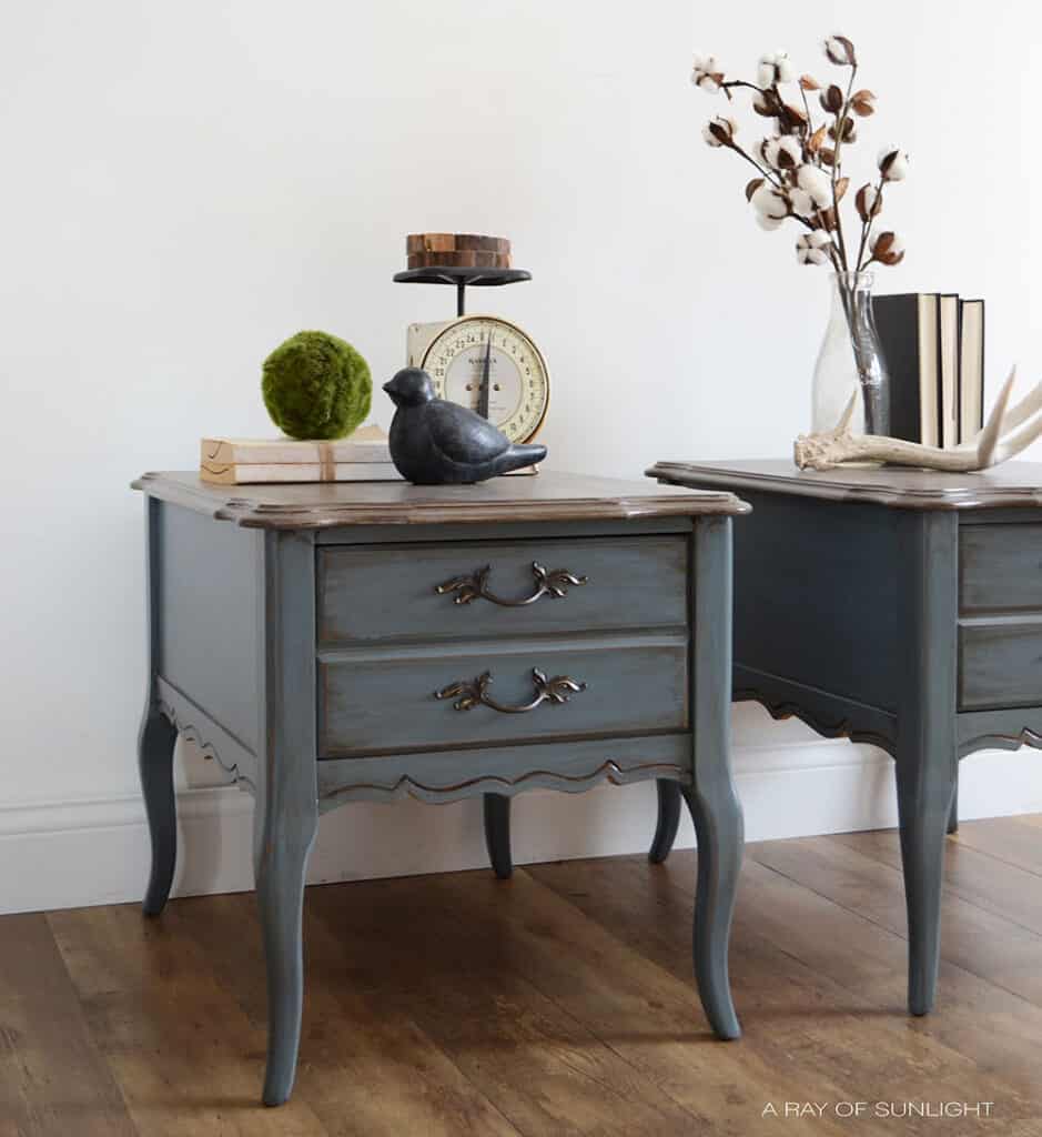 blue antiqued painted french provincial nightstands