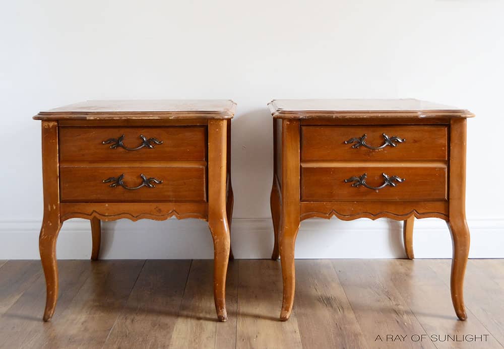 pair of matching wood french provincial nightstands
