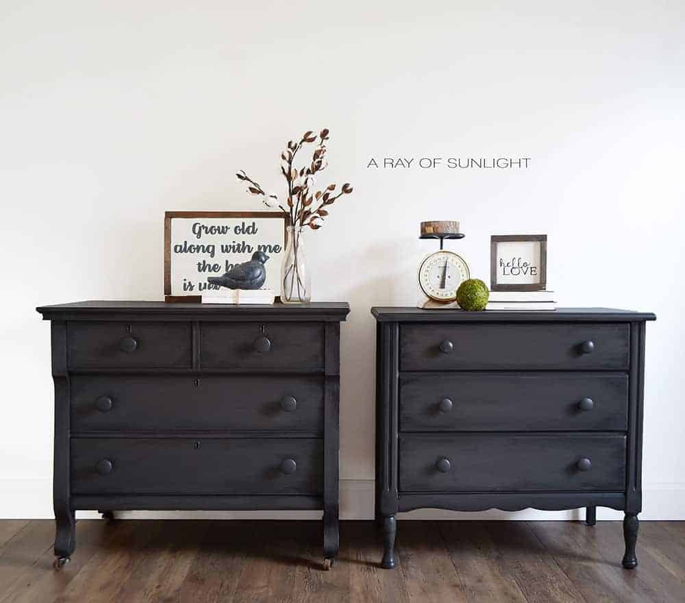 full view of the gray nightstands side by side