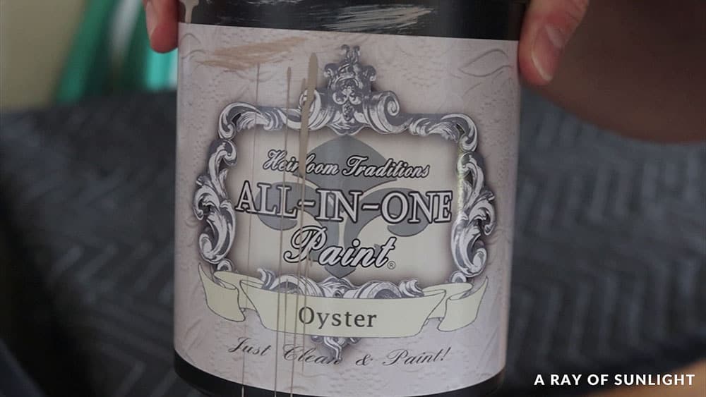 A can of Heirloom Traditions All-In-One Paint in the color Oyster.