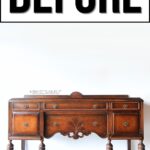 A vintage wooden sideboard with ornate details, labeled BEFORE at the top.