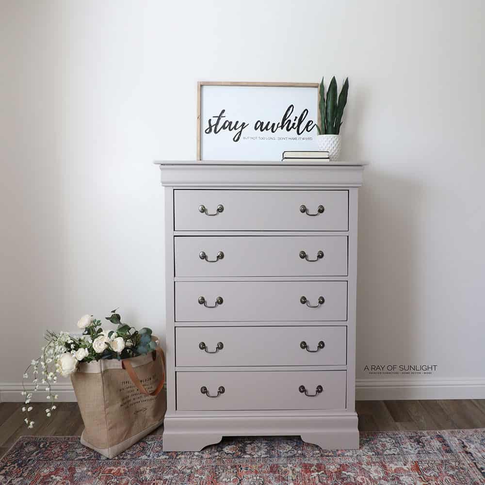 Tall dresser painted with Heirloom Traditions Paint in the color Oyster.