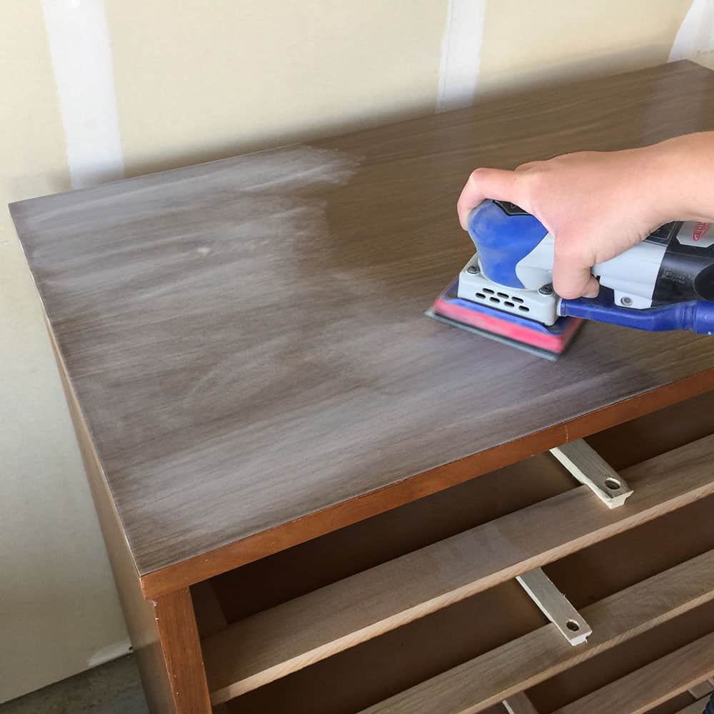scuff sanding laminate dresser top before painting