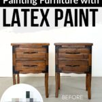 Warm wooden nightstands with black metal accents, showcasing painted furniture transformation with latex paint.
