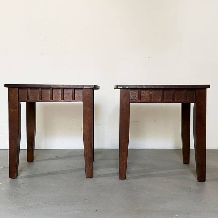 two old outdated wood end tables