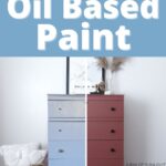 A dresser split in half: left side blue (before), right side red (after), with decor on top.