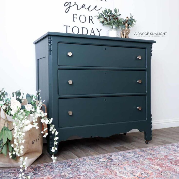 green thrifted dresser after the makeover