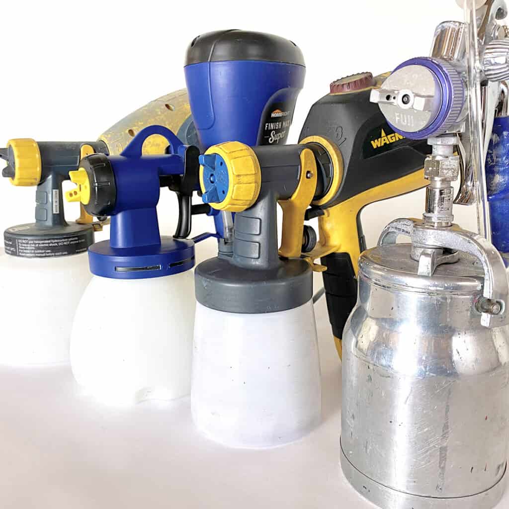 lineup of different paint sprayers that are good for painting furniture