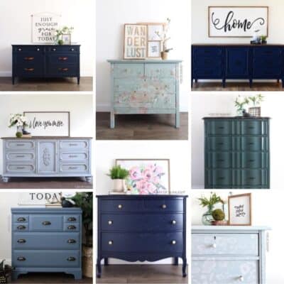 blue painted furniture collage