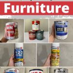 Collage of eight different furniture primer cans, labeled The Best Primers for painting Furniture.