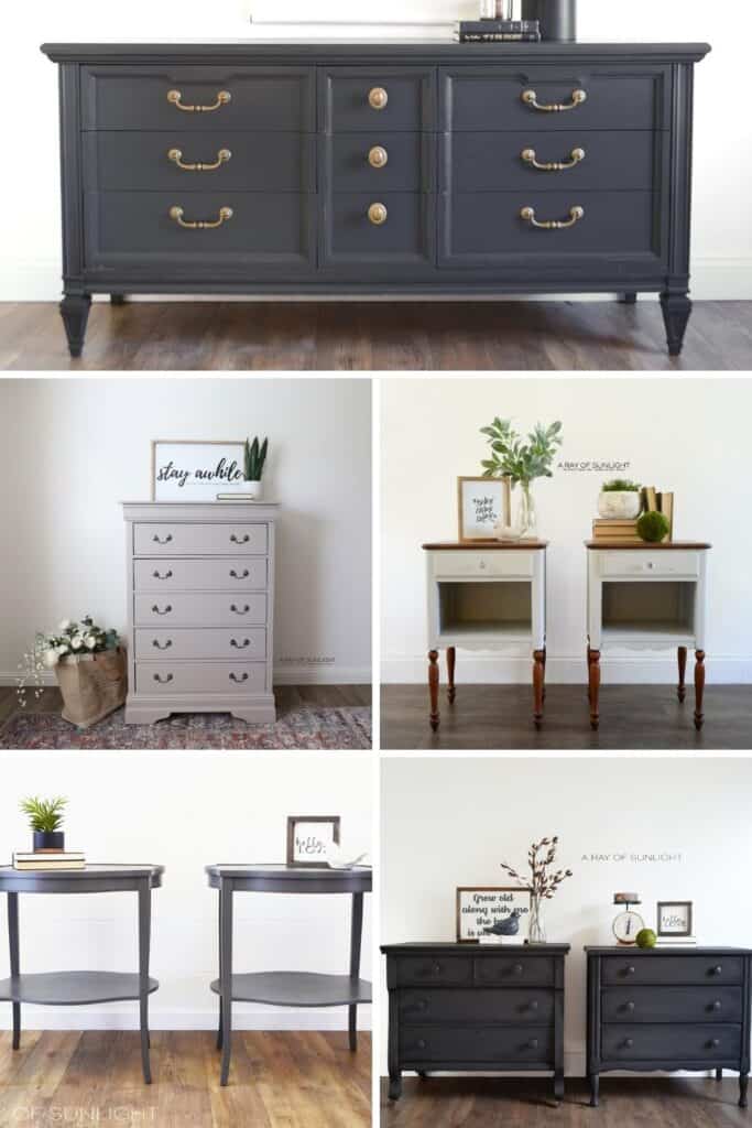 collage of gray painted furniture