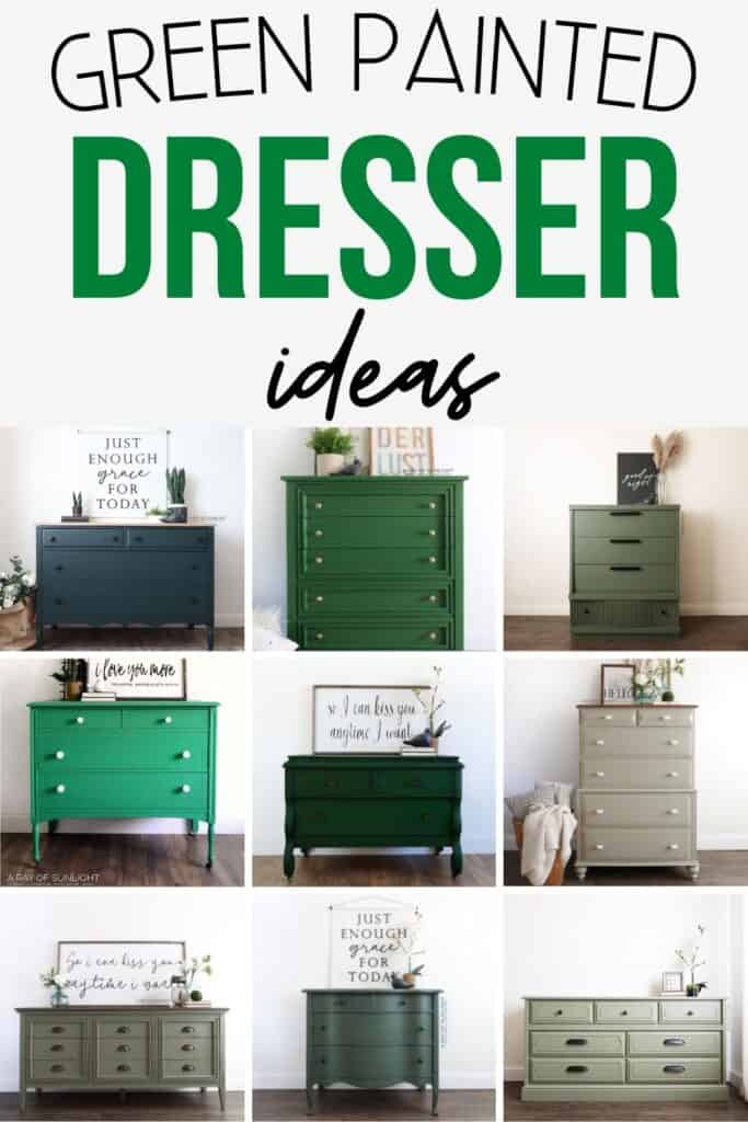 green painted dressers collage
