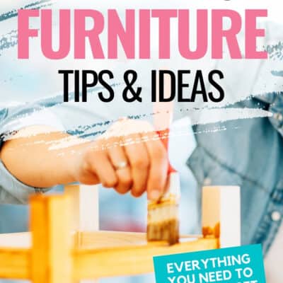 painting furniture tips and ideas text overlay with woman painting in the background