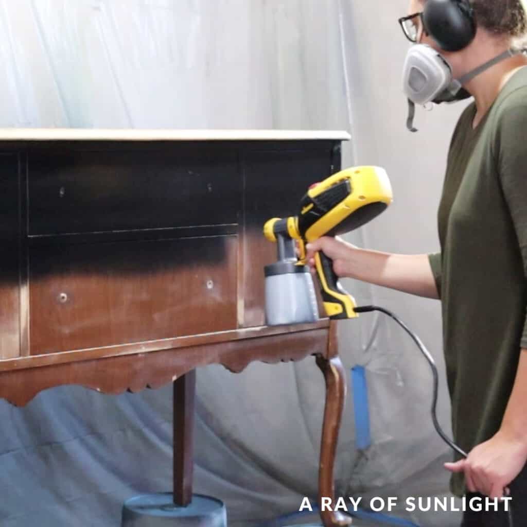 painting furniture black with a paint sprayer