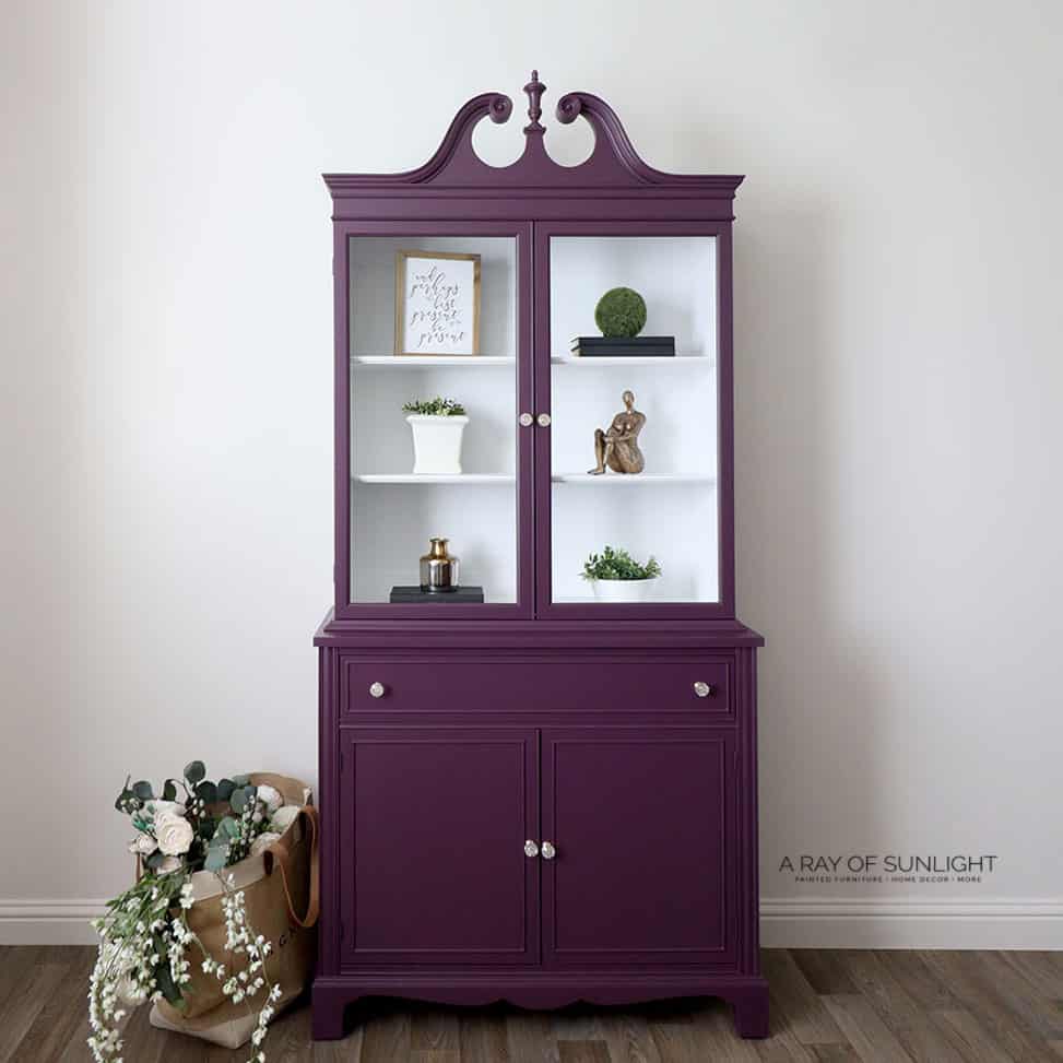 full shot of purple painted china cabinet