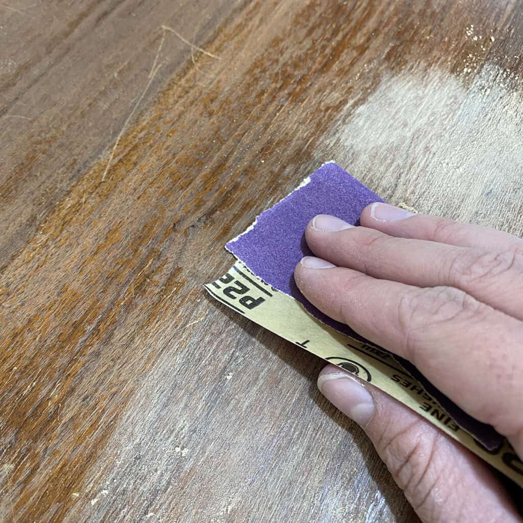 scuff sanding wood furniture with 220 grit sandpaper