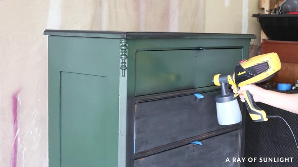 spray painting furniture with lilly moon paint