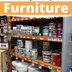 Cans of paint primer displayed on shelves in a store, labeled Best Primers for Painting Furniture.