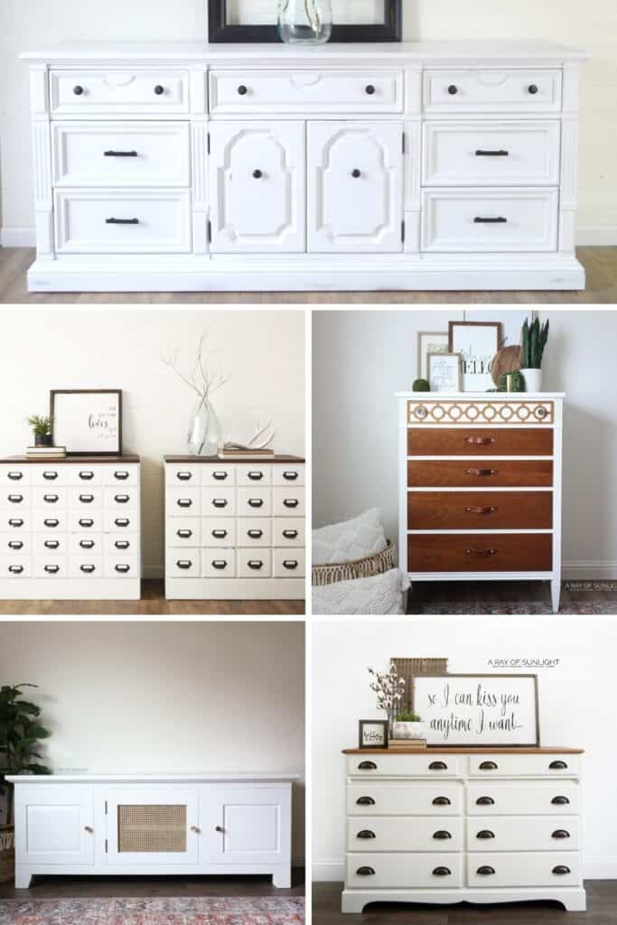 collage of white painted furniture