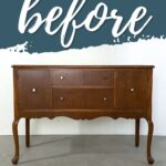 A vintage wooden sideboard with four drawers, labeled before in large script above it.