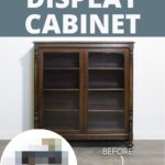 before and after makeover of an old wooden display cabinet