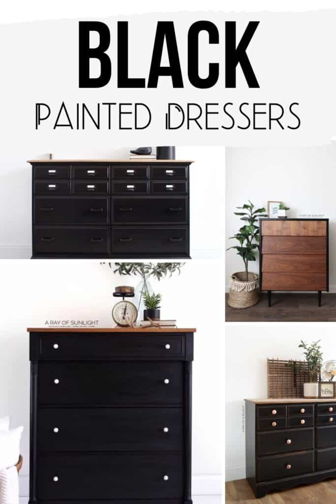 collage of black painted dressers