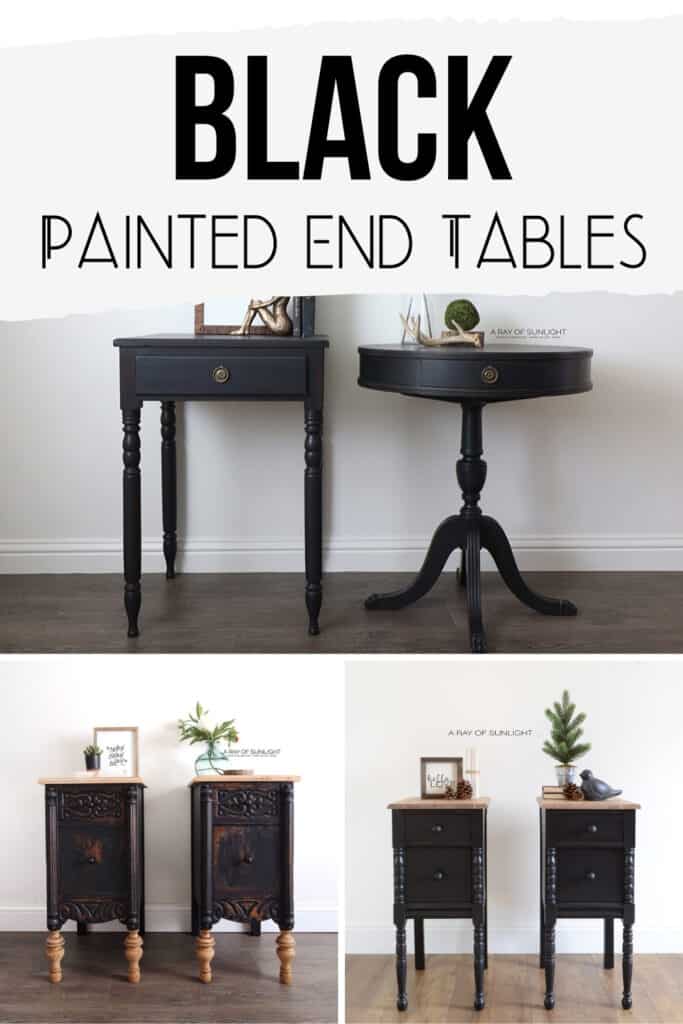 collage of black painted end tables