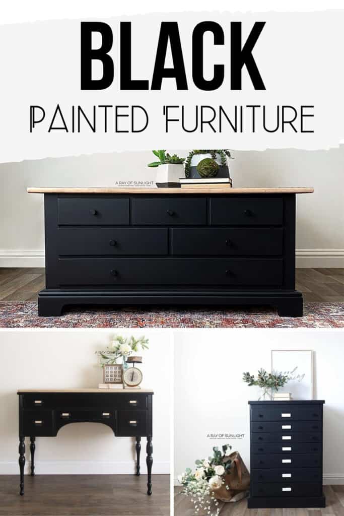 collage of black painted furniture