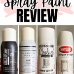 Four brands of white chalk spray paint in cans, lined up under the text Chalk Spray Paint Review.