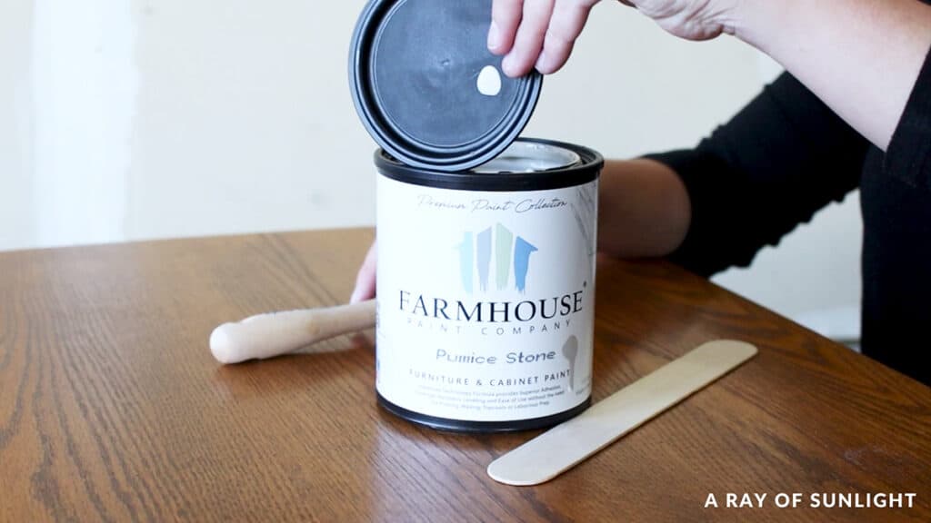 opening a can of farmhouse paint in the color pumice stone