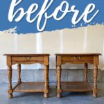 Two wooden end tables before painting it gray