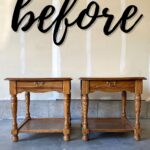 Two wooden side tables before makeover
