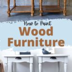 Two wooden side tables before and after being painted light gray