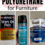 Three cans of polyurethane finishes for furniture: Minwax Wipe-On Poly, Minwax Polycrylic, and Varathane Ultimate.
