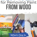 Three tools for removing paint from wood: Citristrip gel, a power sander, and a scraper.
