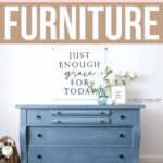Blue milk painted dresser with black knobs
