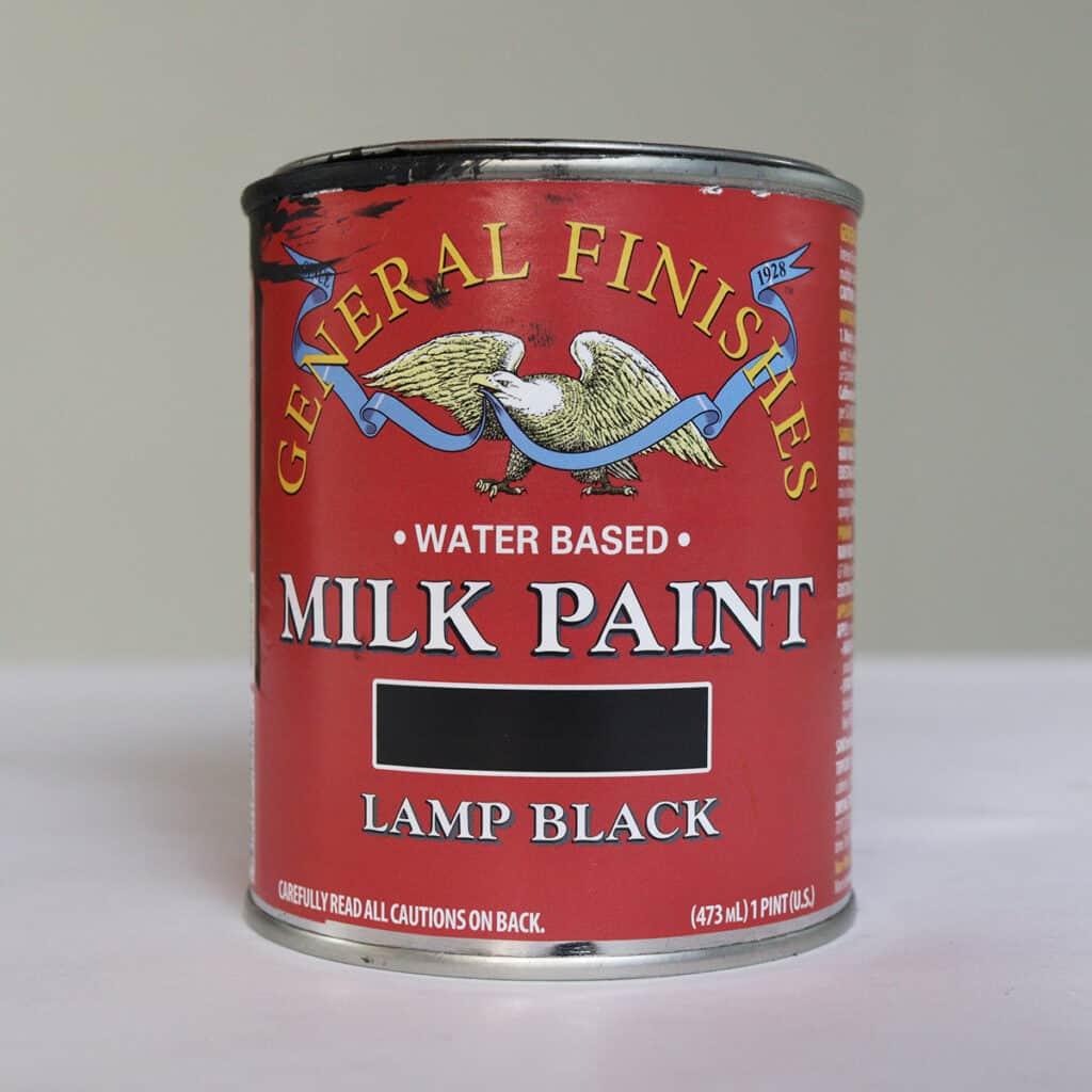 can of general finishes milk paint in lamp black